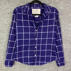 Frank & Eileen Barry Small Plaid‎ Button-Up Shirt In Blue & White Italy